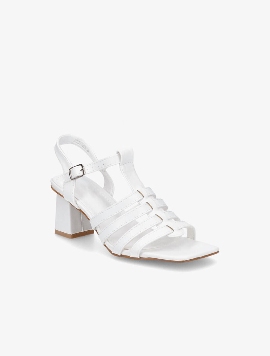 Sandales à talon style spartiates - Blanc - 2