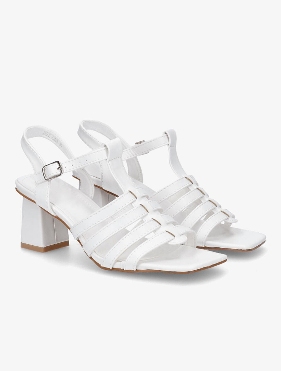 Sandales à talon style spartiates - Blanc - 4