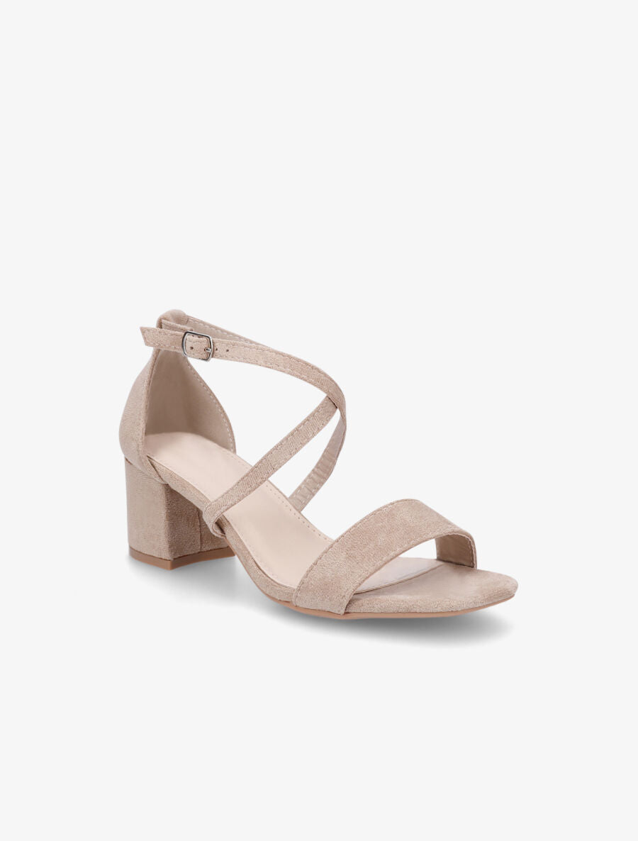 Sandales à talon en suédine - Beige - 2
