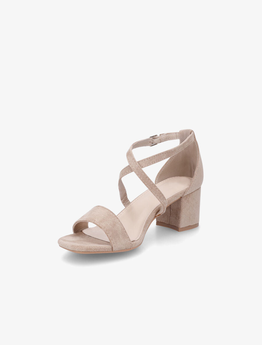 Sandales à talon en suédine - Beige - 3
