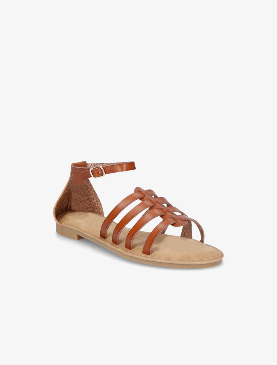 Nu-pieds en simili style spartiates - Camel - 2