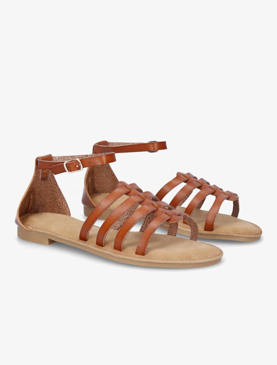 Nu-pieds en simili style spartiates - Camel - 4