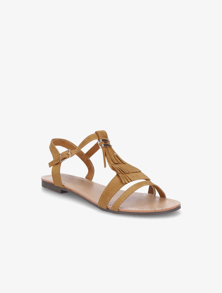 Nu-pieds à franges en suédine - Camel - 2