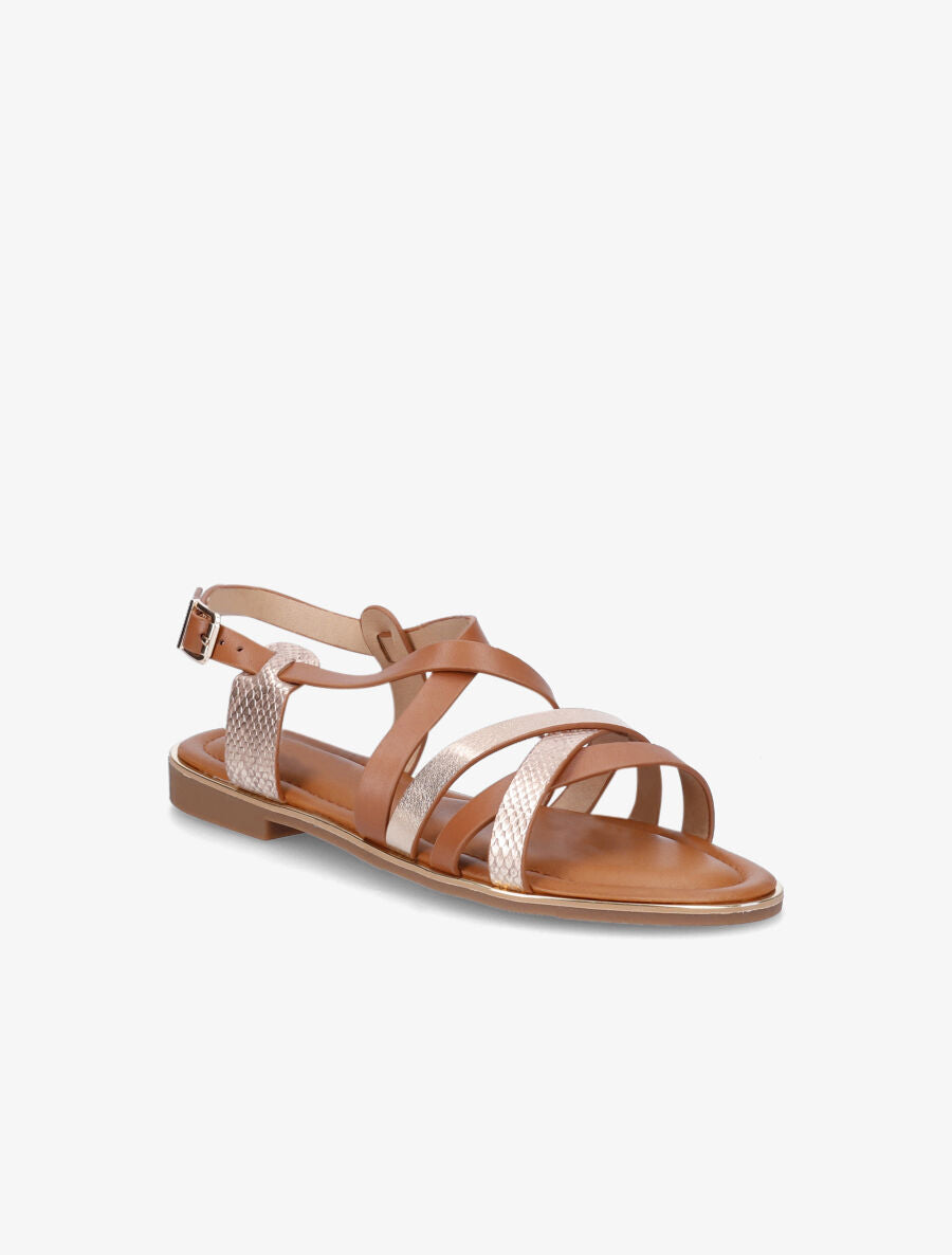 Nu-pieds en simili irisées et python - Camel - 2