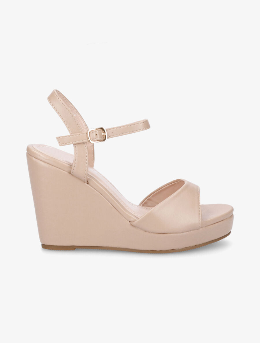 Sandales compensées en simili - Beige - 1