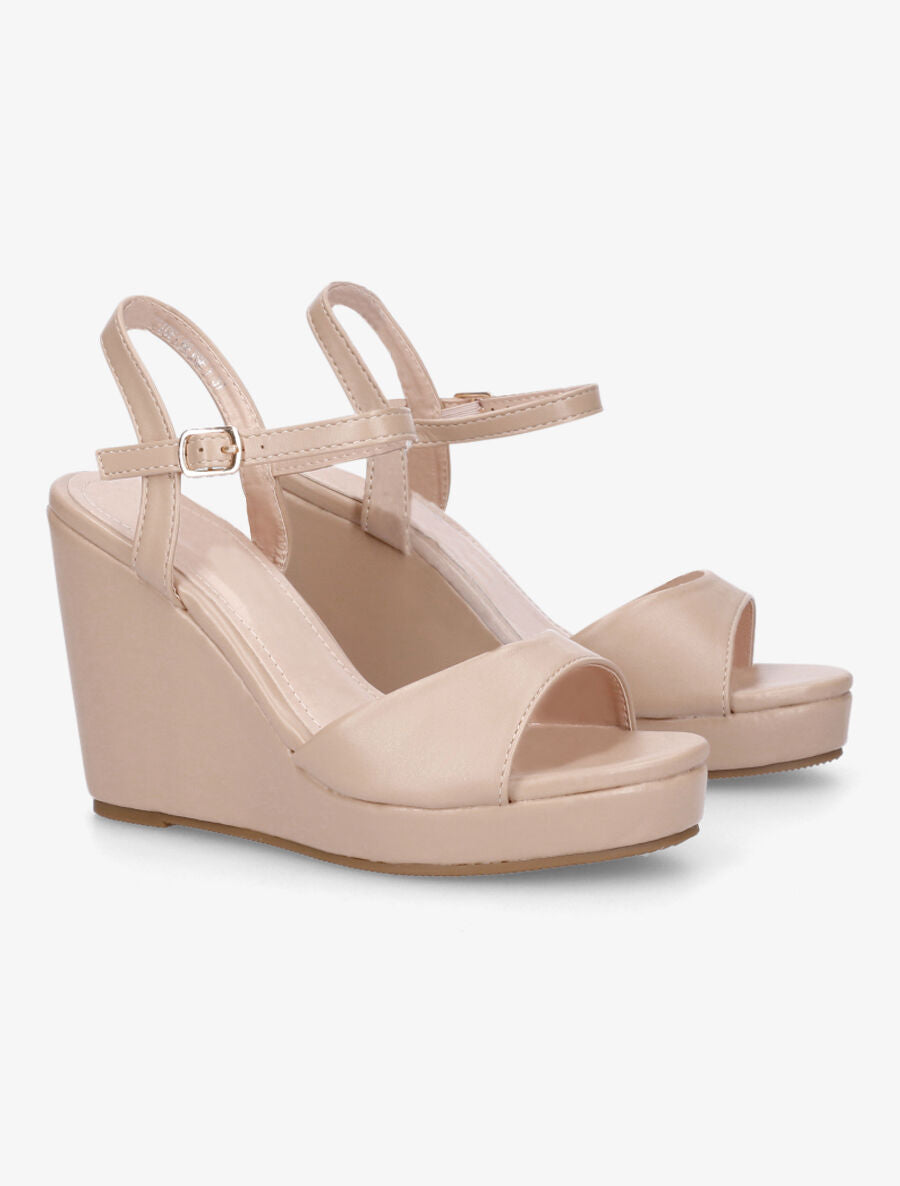Sandales compensées en simili - Beige - 4