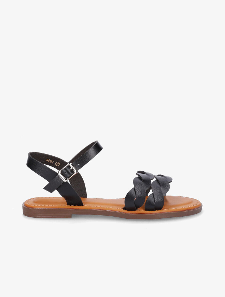 Nu-pieds tressés en simili - Noir - 1