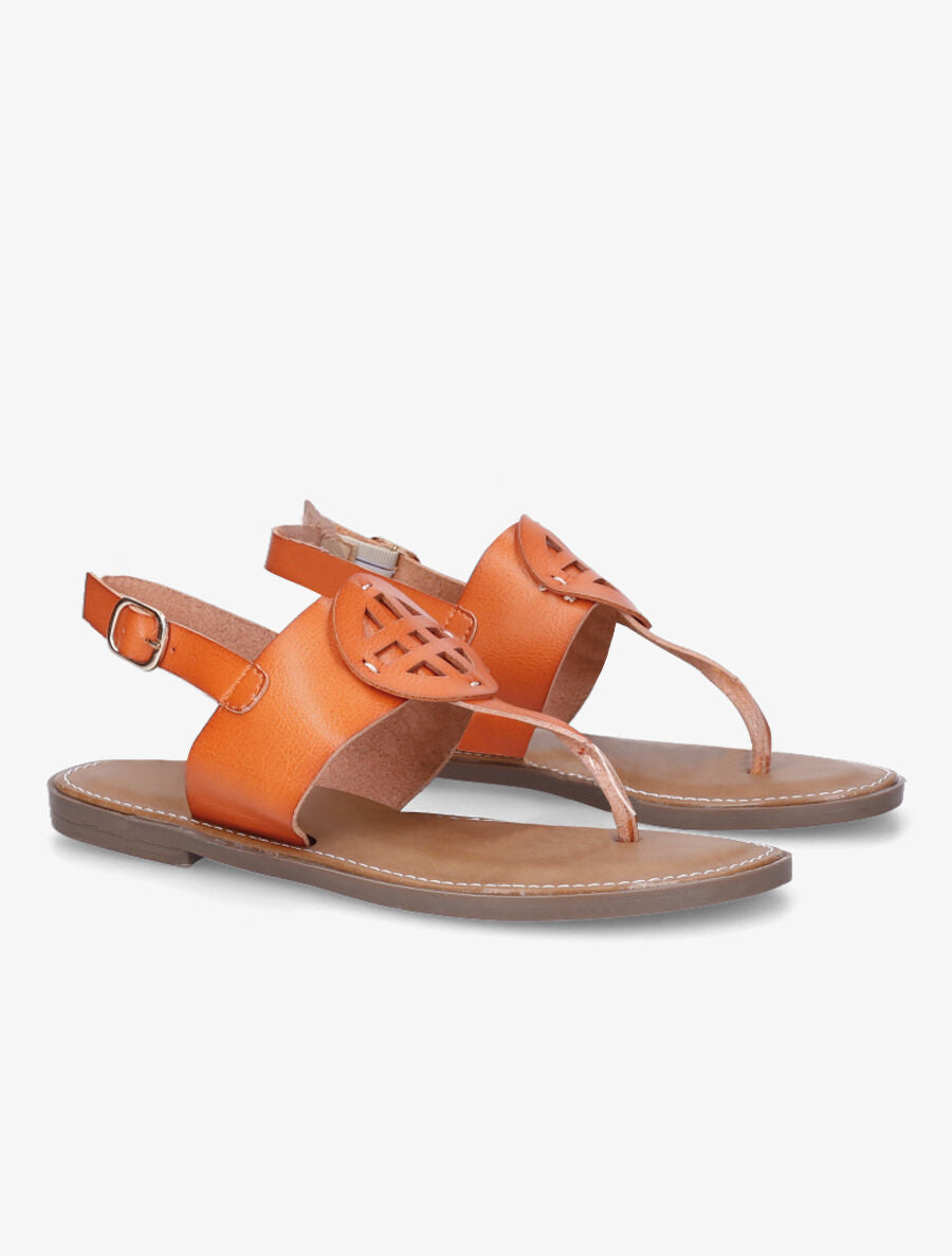 Nu pieds en simili à empiècement rond - Orange - 4