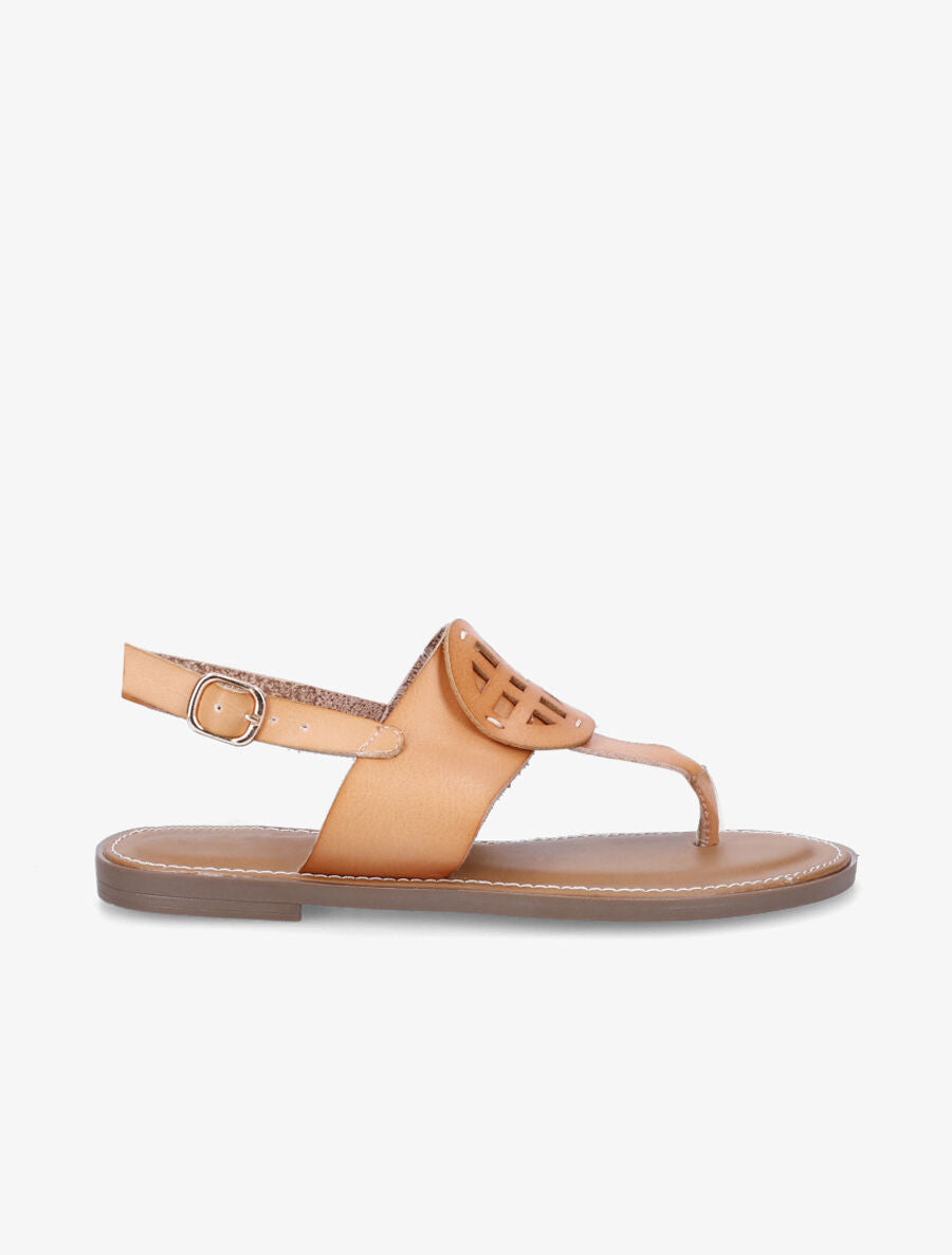 Nu pieds en simili à empiècement rond - Beige - 5