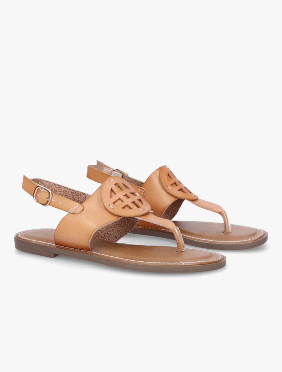 Nu pieds en simili à empiècement rond - Beige - 4