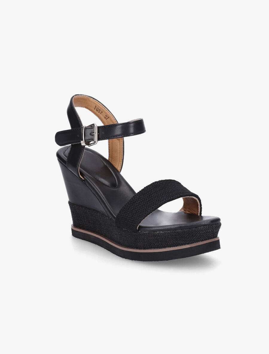 Sandales compensées bi-matière - Noir - 2