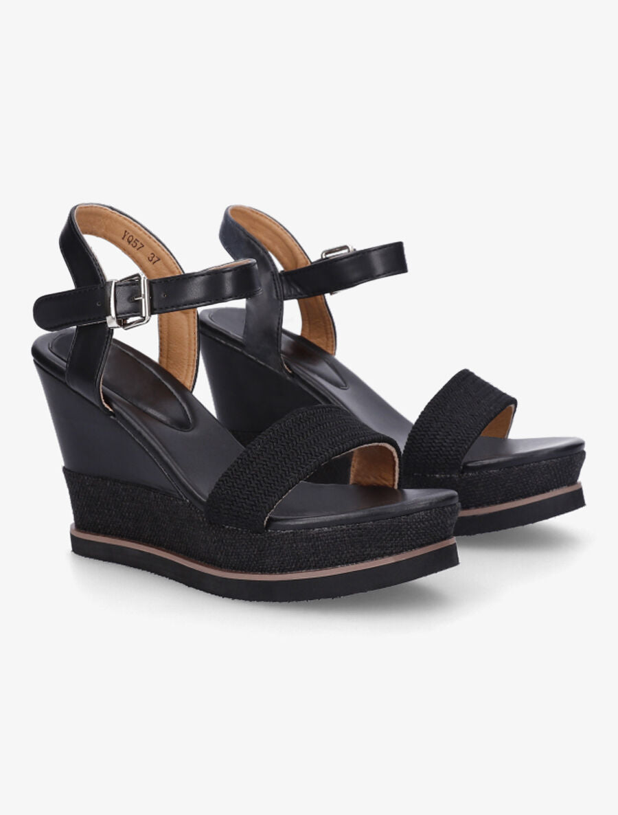 Sandales compensées bi-matière - Noir - 4