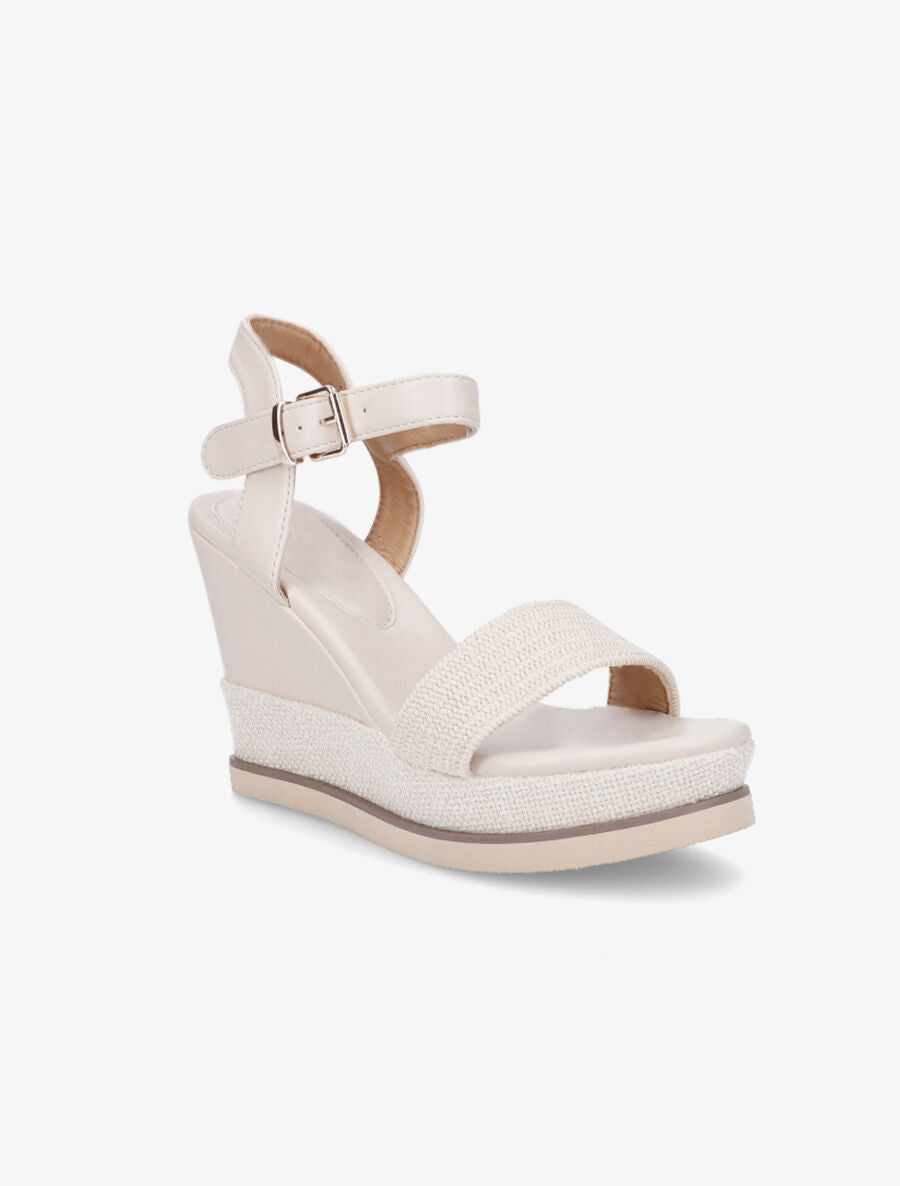 Sandales compensées bi-matière - Beige - 2