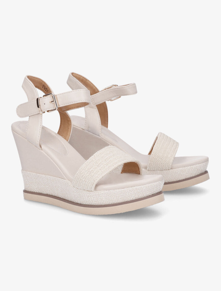 Sandales compensées bi-matière - Beige - 4