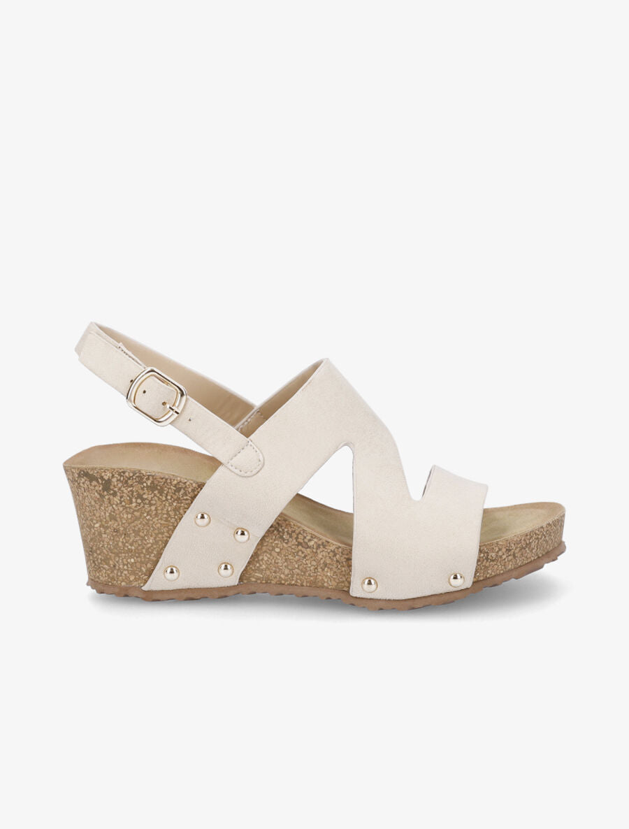 Sandales compensées en suédine - Beige - 5