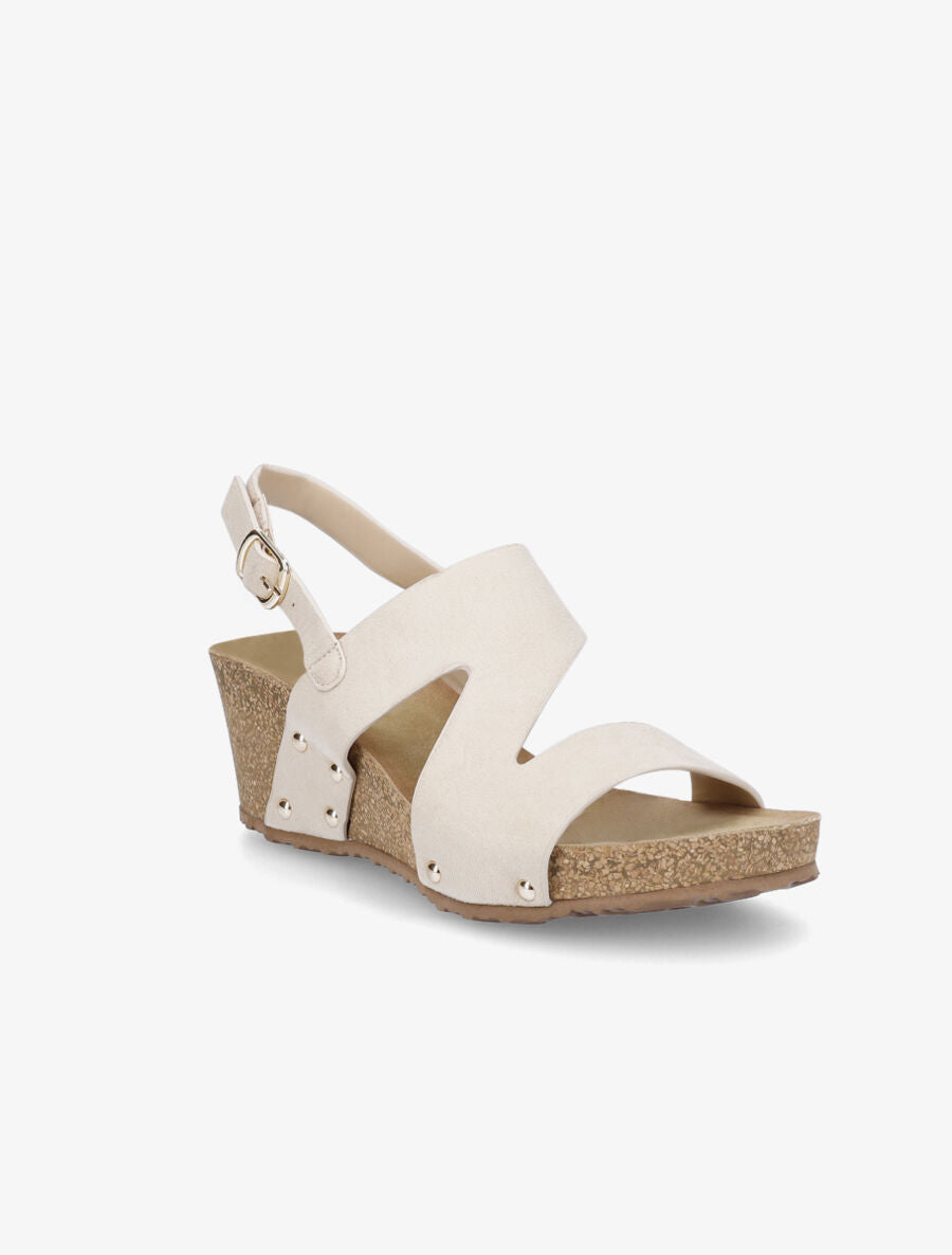 Sandales compensées en suédine - Beige - 2