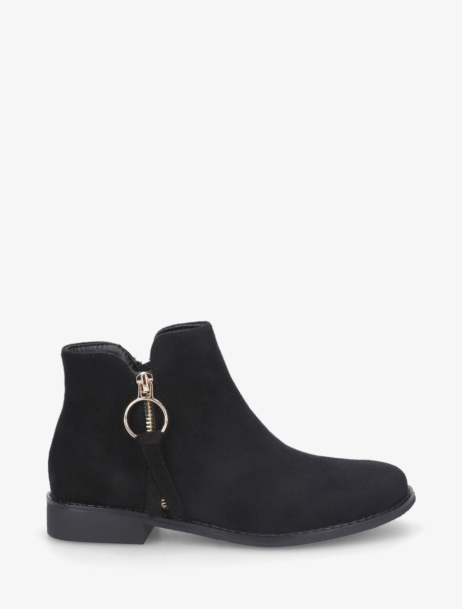 Bottines plates en suédine à double zips - Noir - 5