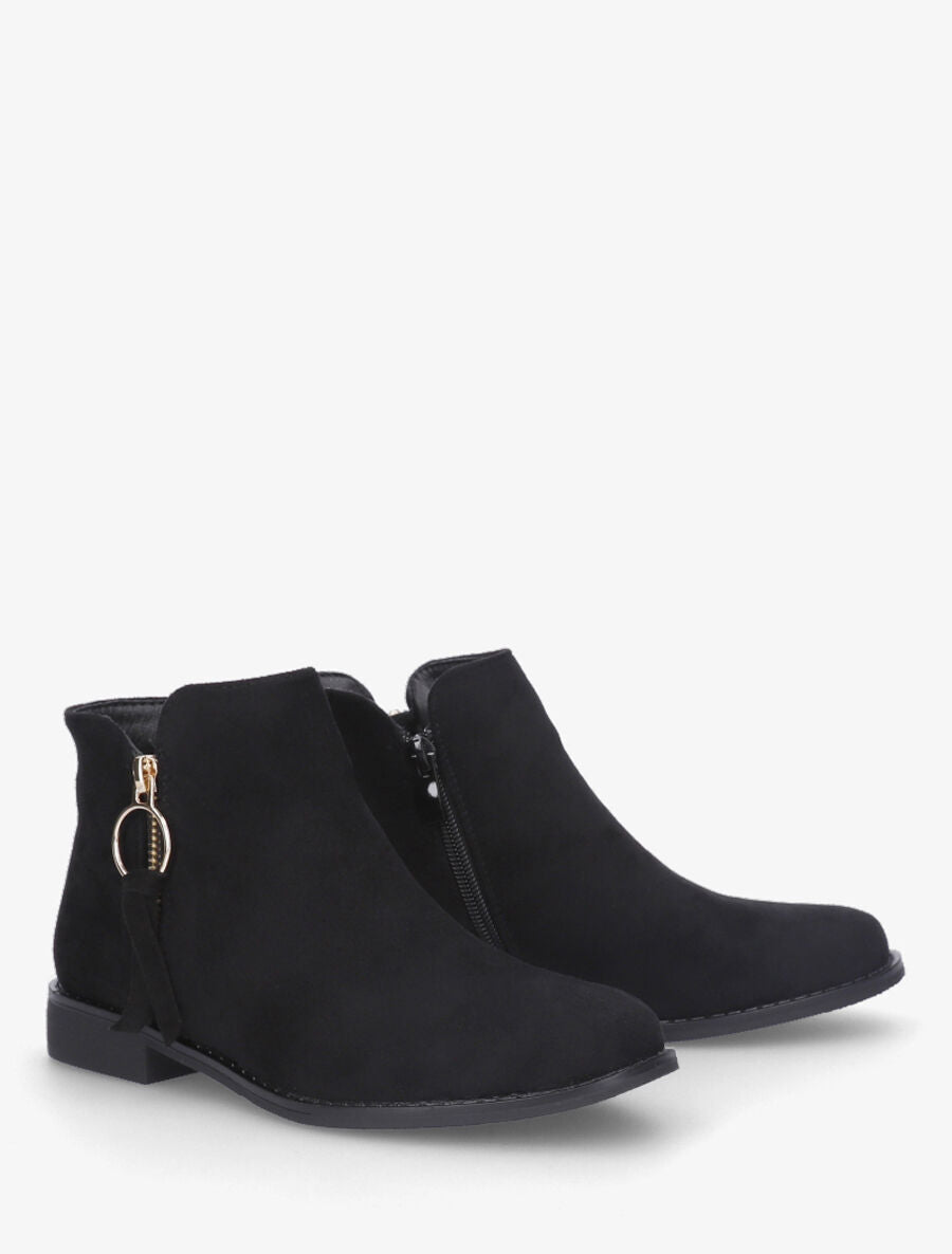Bottines plates en suédine à double zips - Noir - 4