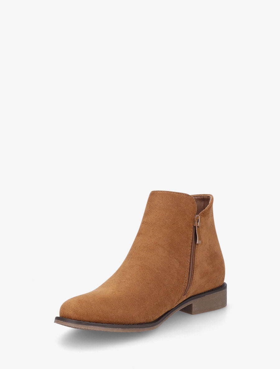 Bottines plates en suédine à double zips - Camel - 3
