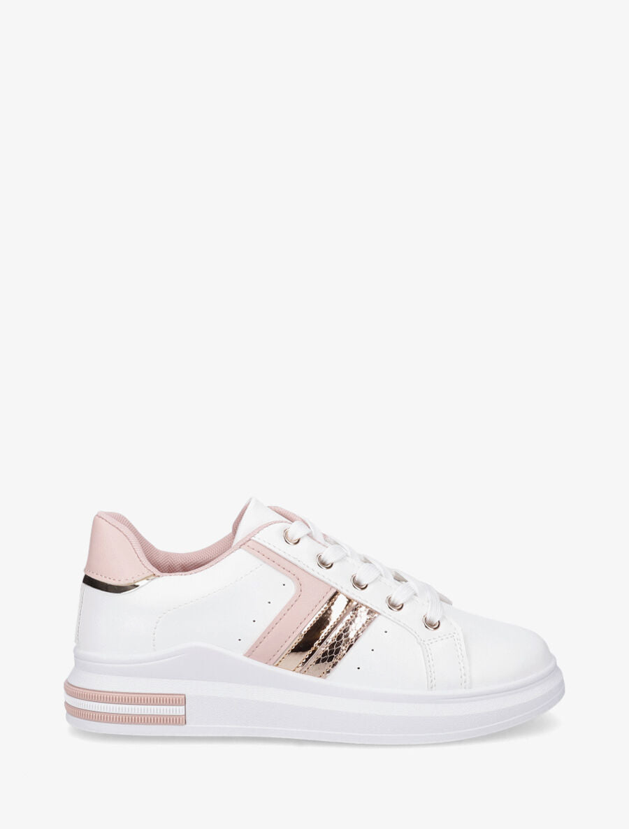 Sneakers en simili à contrefort constratant - Rose - 5