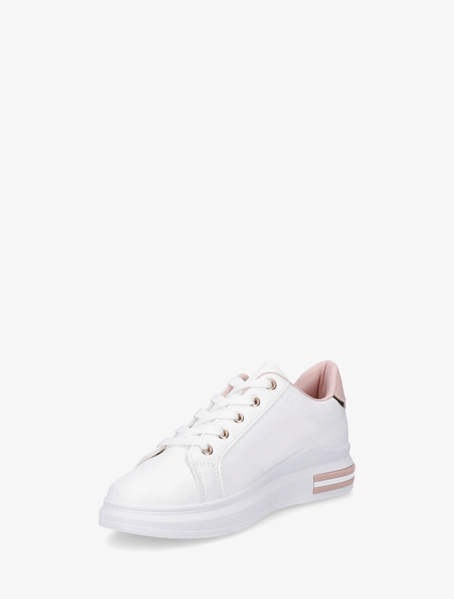 Sneakers en simili à contrefort constratant - Rose - 3