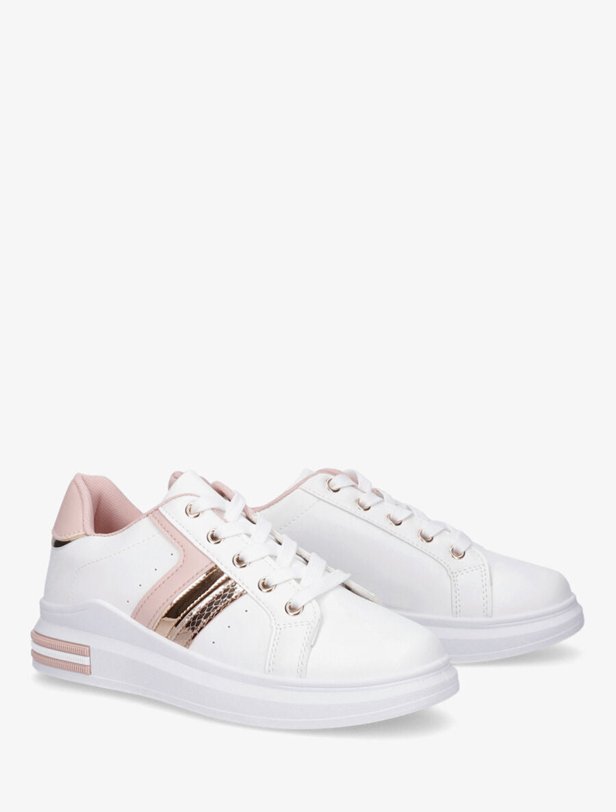 Sneakers en simili à contrefort constratant - Rose - 4
