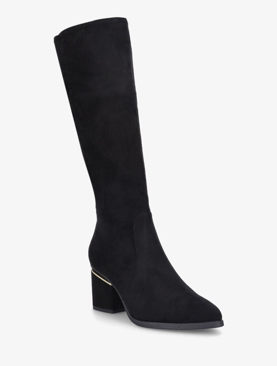 Bottes en suédine à talons stylisés - Noir - 2