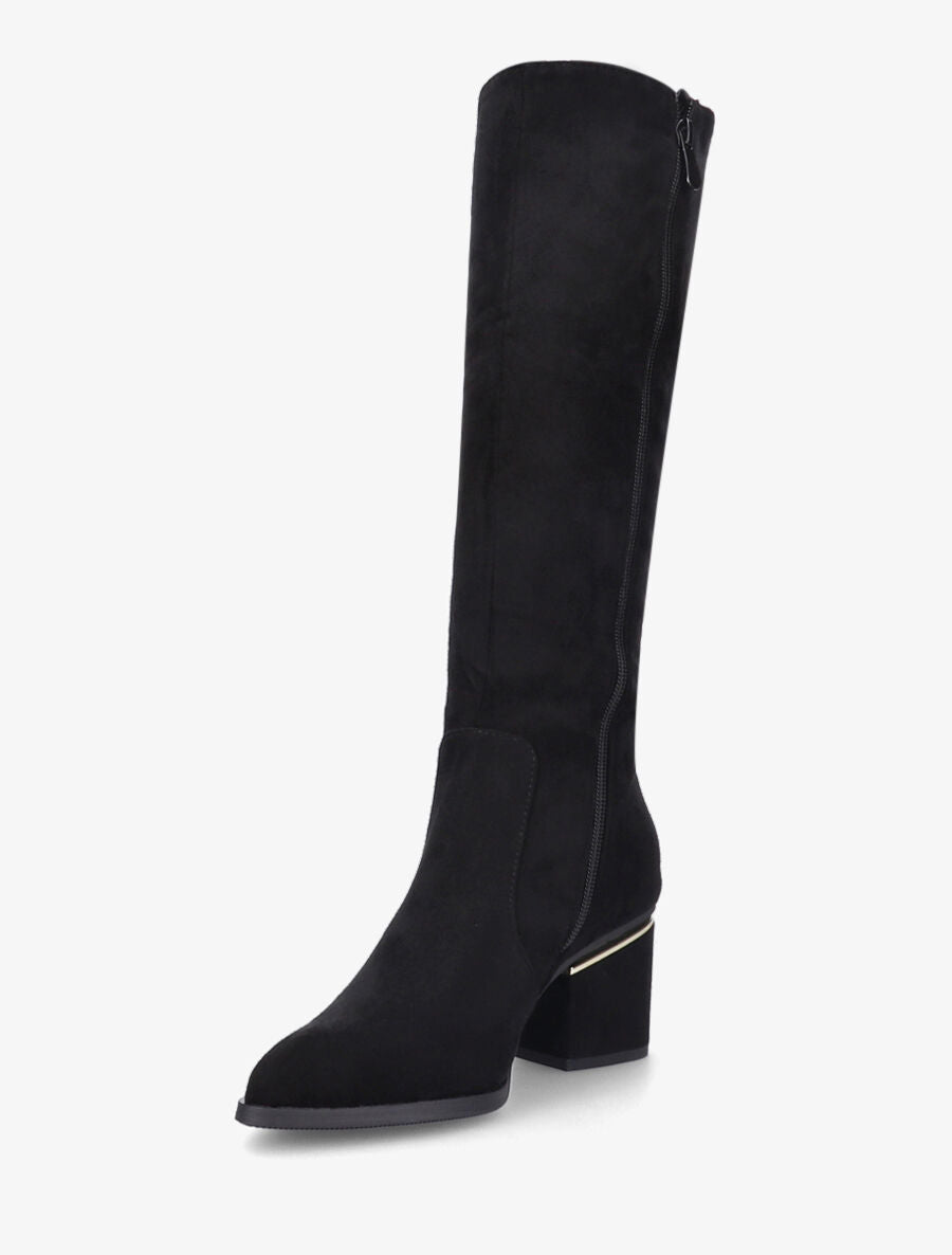 Bottes en suédine à talons stylisés - Noir - 3