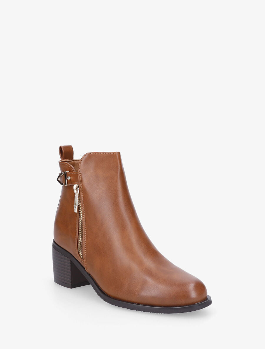 Bottines à zip et boucle - Camel - 2