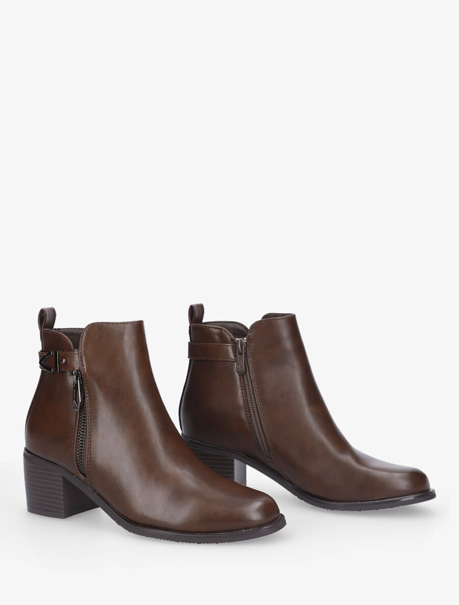 Bottines à zip et boucle - Marron - 4
