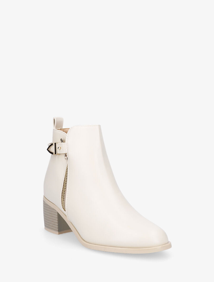 Bottines à zip et boucle - Beige - 2