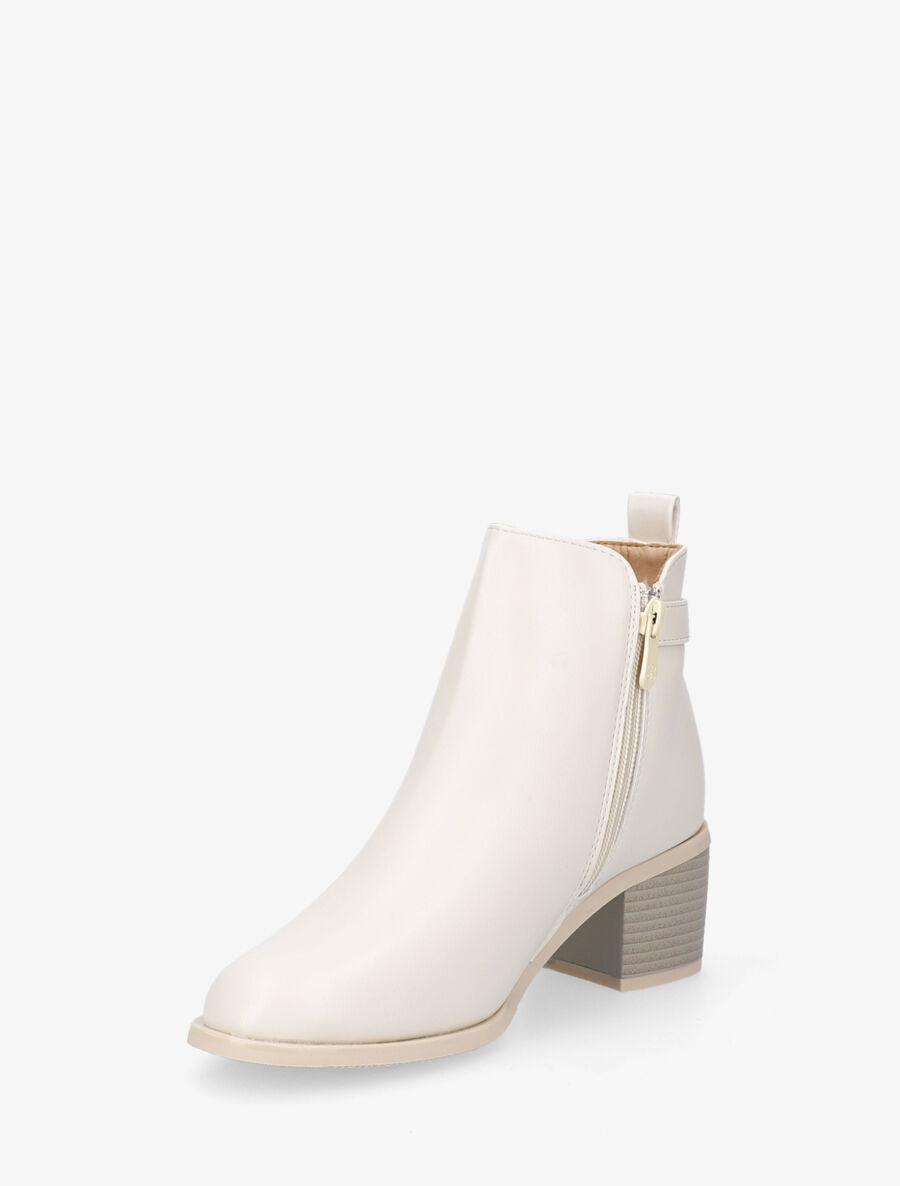 Bottines à zip et boucle - Beige - 3
