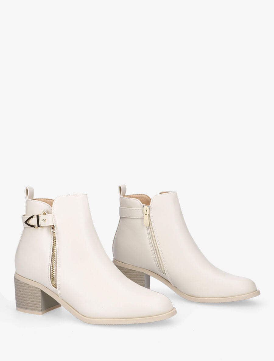 Bottines à zip et boucle - Beige - 4