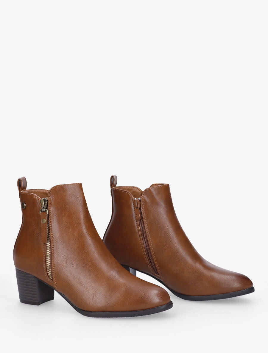 Bottines à zip classiques en simili - Camel - 4