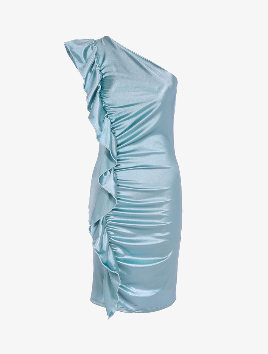 Robe épaule nue et côté volanté - Vert d&