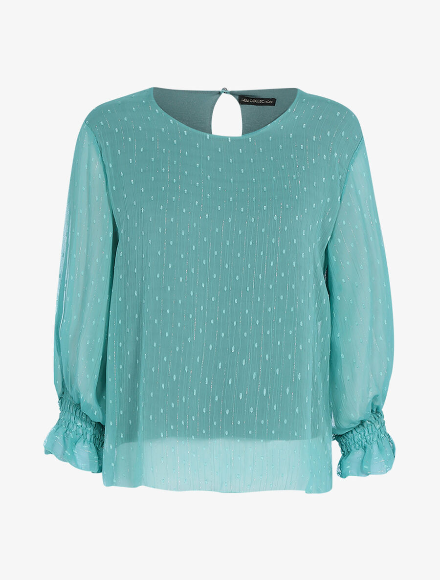 Blouse en voile poignets élastiqués - Turquoise - 1