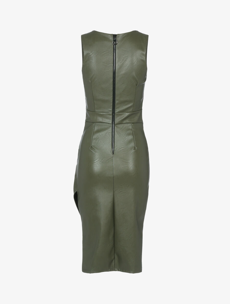 Robe fourreau en simili - Kaki - 2