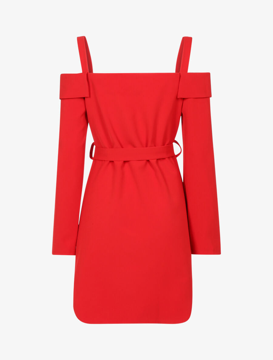 Robe asymétique à épaules nues à revers - Rouge - 2