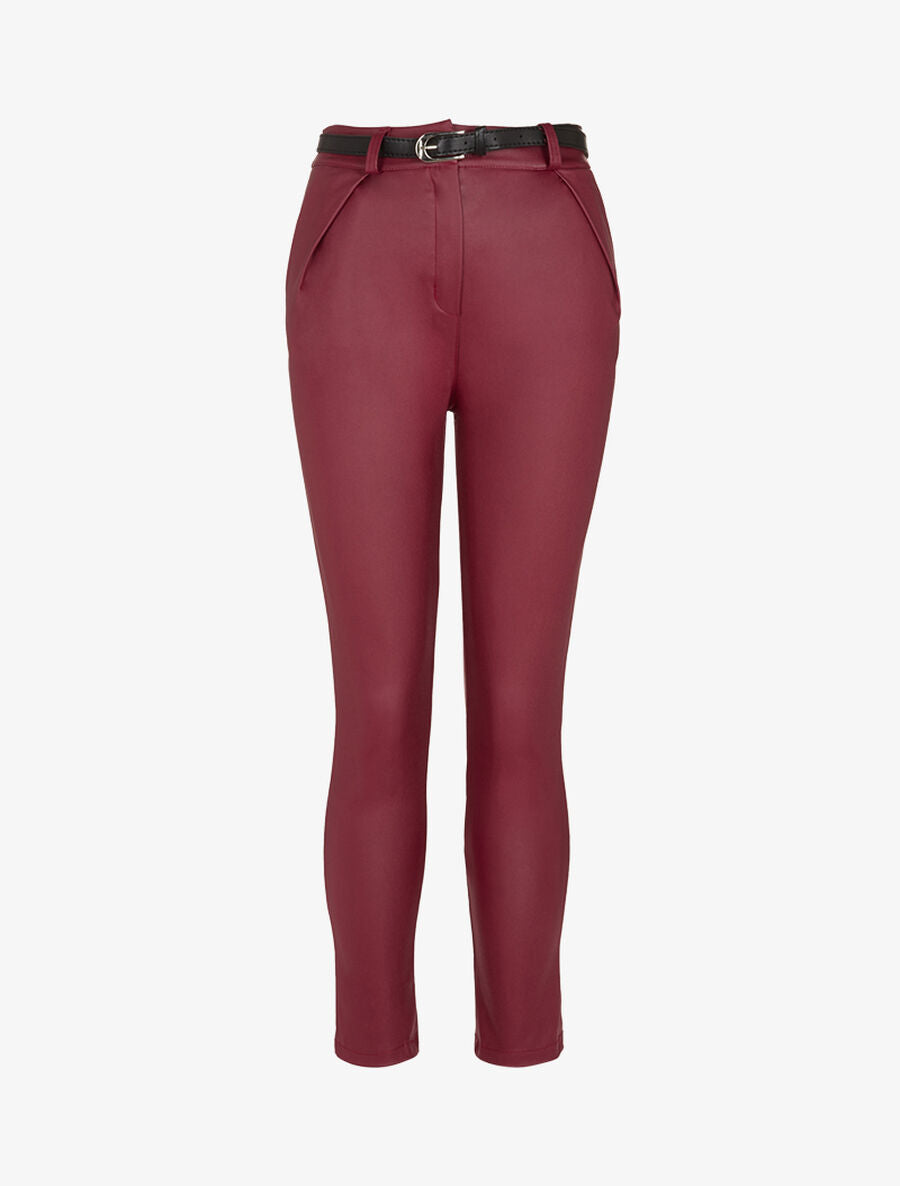Pantalon mom enduit et ceinture - Bordeaux - 1
