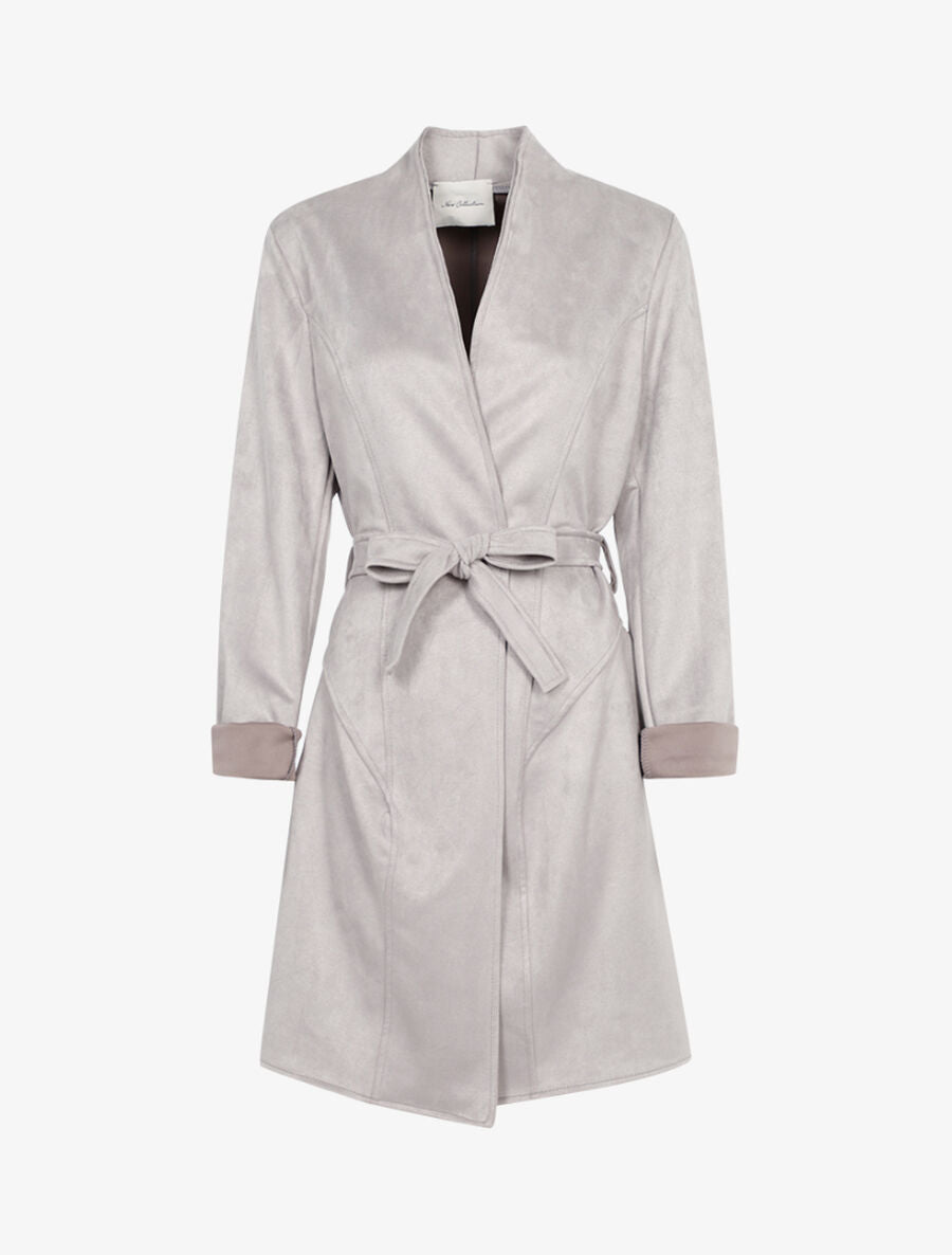Manteau oversize en suédine - Gris clair - 1