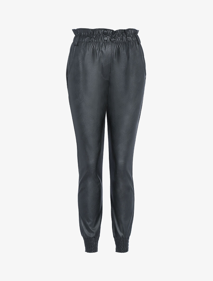 Pantalon carotte en simili - Noir - 1