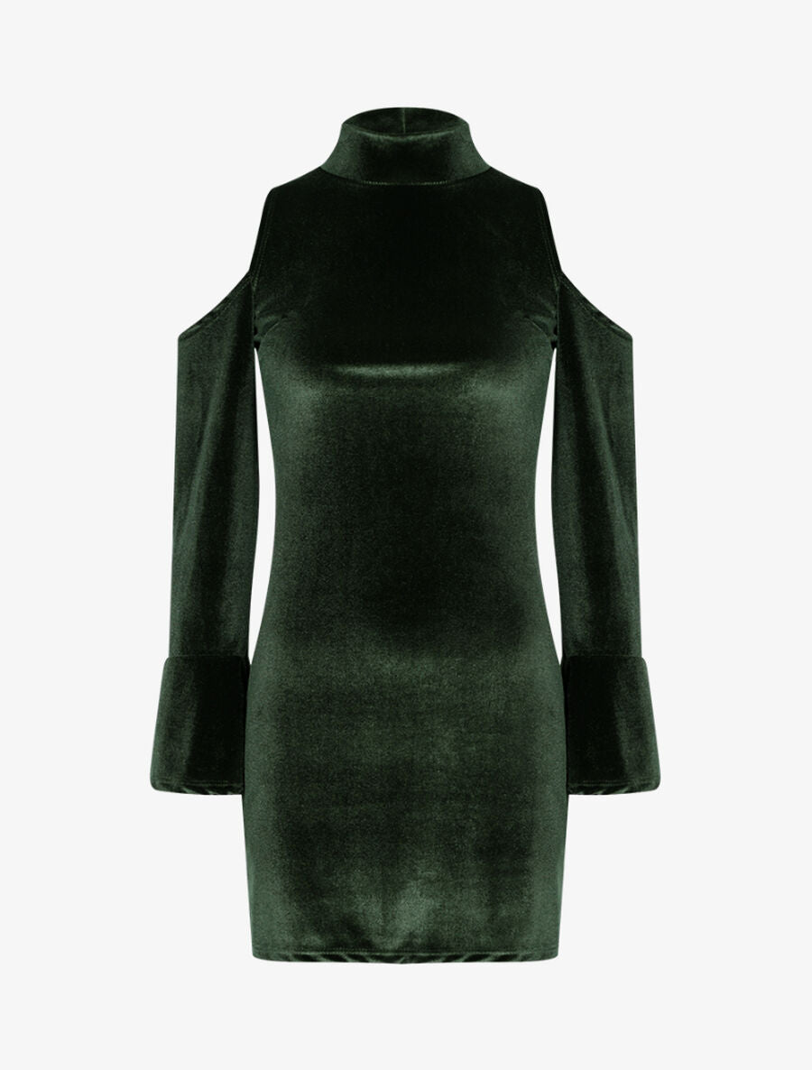 Robe en velours à épaules nues - Vert - 1