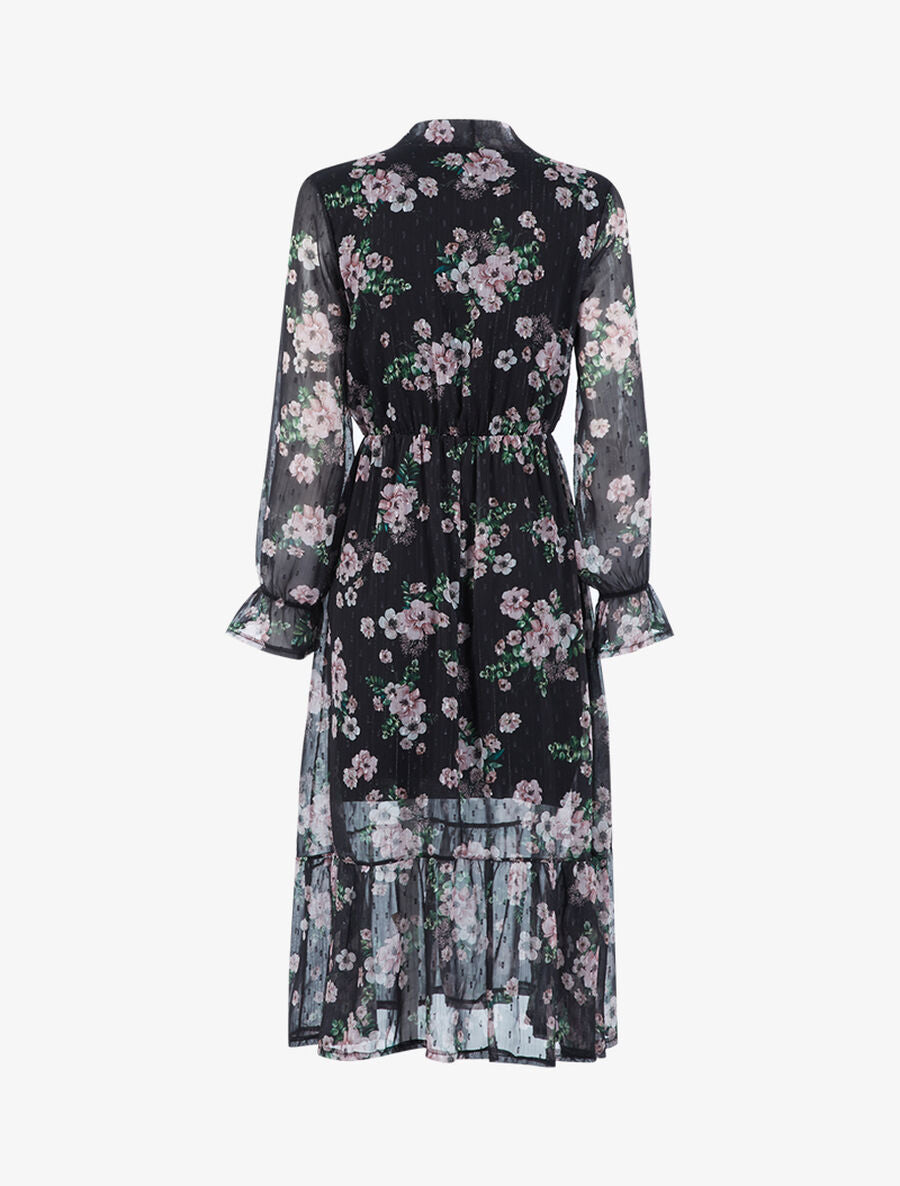 Robe longue fleurie en voile - Noir - 2