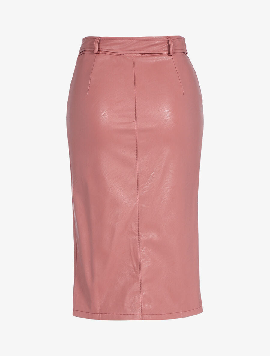 Jupe fourreau midi en simili - Rose - 2