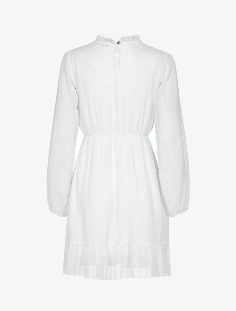 Robe volantée à col montant - Blanc - 2
