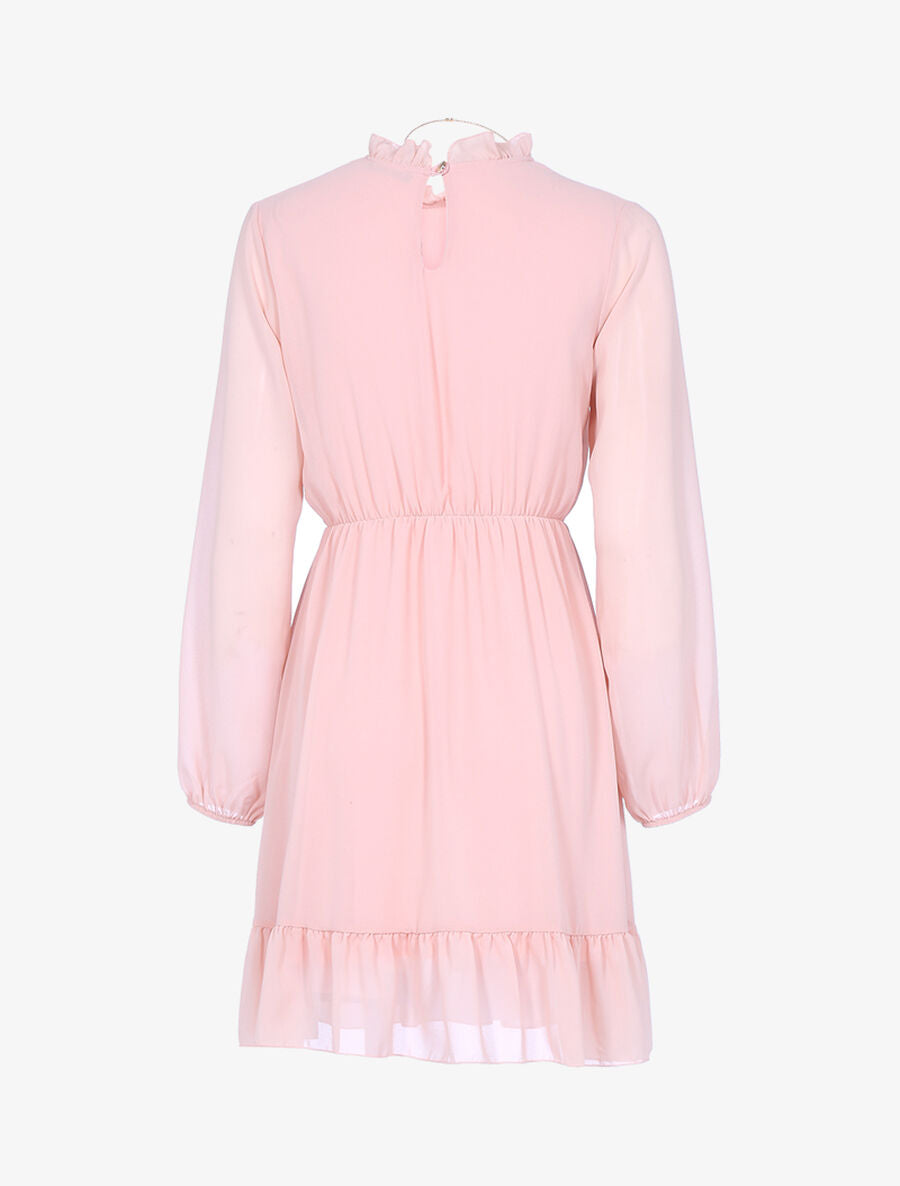 Robe volantée à col montant - Rose - 2