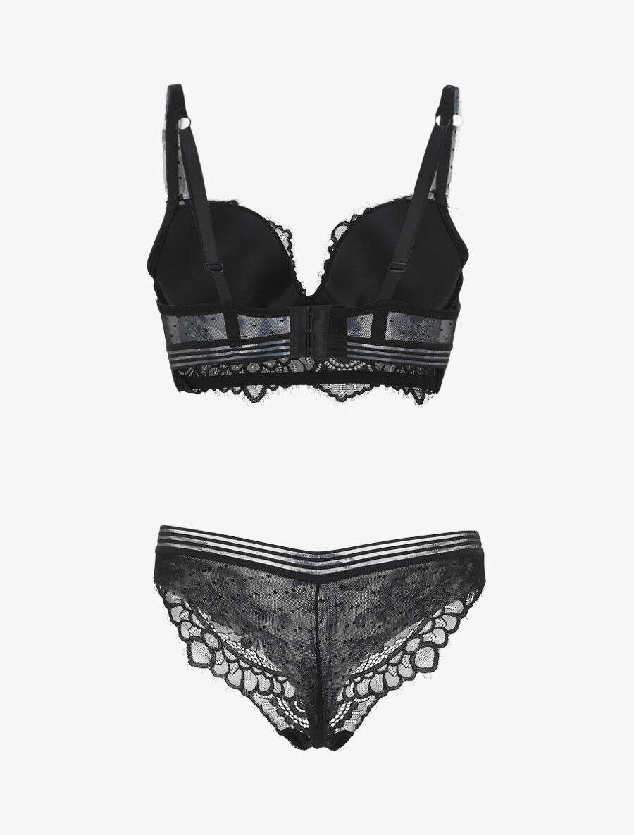 Ensemble push up bande en dentelle - Noir - 2