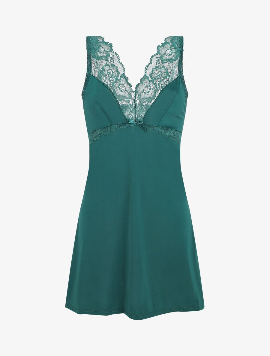 Robe nuisette à col en dentelle - Vert sapin - 1