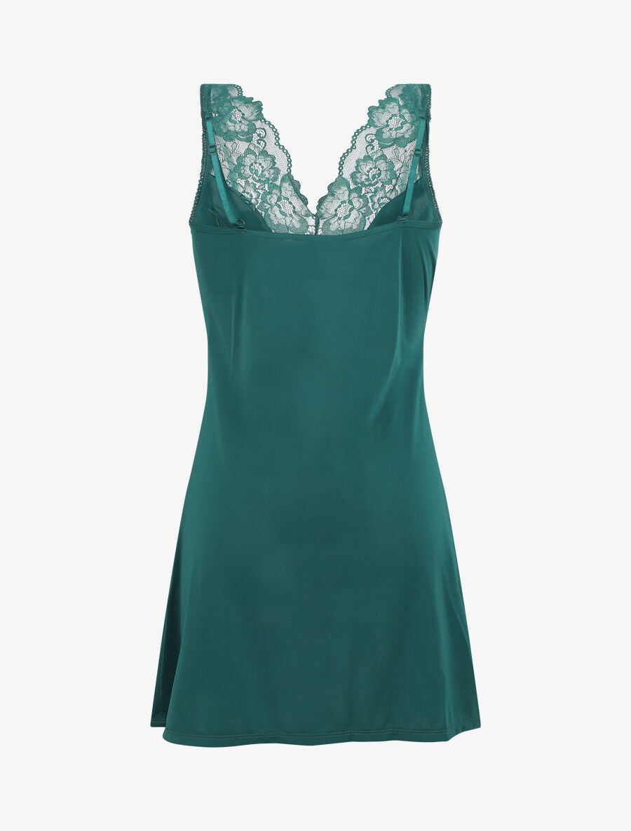 Robe nuisette à col en dentelle - Vert sapin - 2