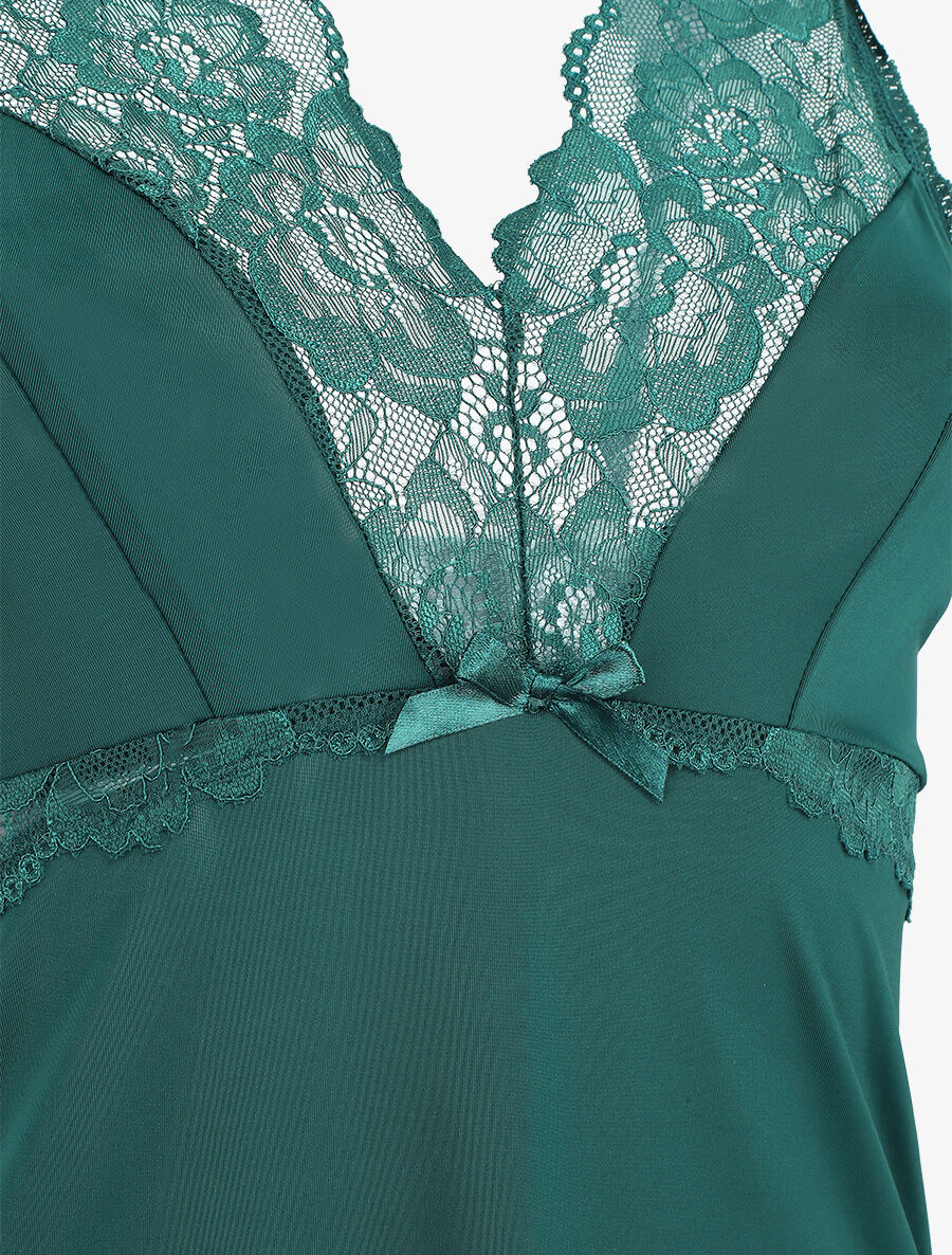 Robe nuisette à col en dentelle - Vert sapin - 3